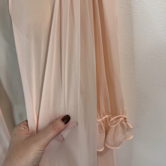 Vintage 1950s 1960s Peignor Robe Nightgown M Pink Chiffon Floral Pleated Pearls - Picture 6 of 9